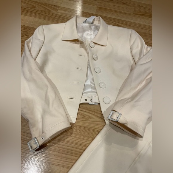 Rare Gianni Versace Couture cream women pant suit vintage Wool 44, Made In Italy - Picture 2 of 8